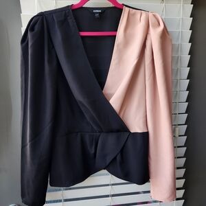 Express Black and Pink Color Block Blouse